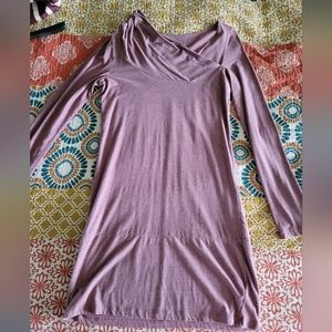 Lolë Heather Pink lightweight dress, asymmetrical neckline, organic cotton